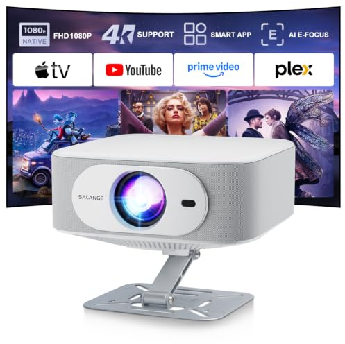 Salange Smart 4K Projector Built-in Apps,480ANSI Short Throw,Android 14.0 | Native 1080P 4K Support,WiFi6 Dual Bluetooth 5.4,Electric Focus/Auto Keystone,Mini Projector for Outdoor/Bedroom/Home Theater