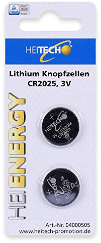 HEITECH 2er Pack CR2025 Lithium Knopfzellen Batterie - 3V Knopfbatterien auslaufsicher & mit Langer Haltbarkeit