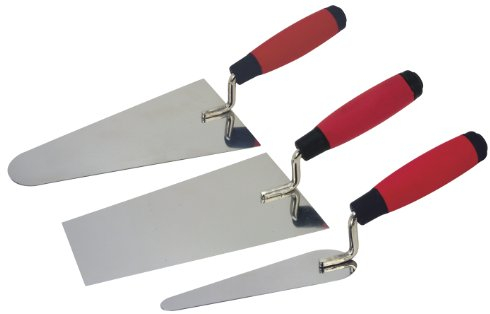 Cogex 48313, Set di cazzuole da muratore in acciaio inox, manopola in doppio materiale, 3 pz.