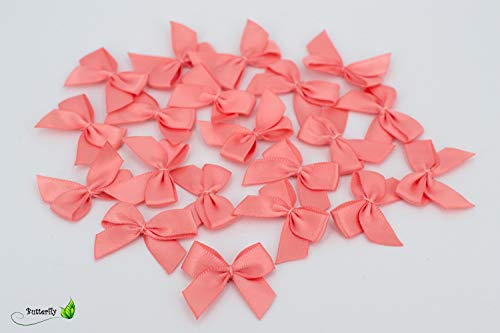 20 Stück Satinschleifen 2,5x3cm // Deko Schleifen für Hochzeit Taufe Kommunion Applikation Streudeko einfarbig (koralle 238)