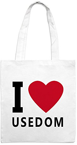 Jutebeutel mit Stadtnamen Usedom - Motiv I Love - Farbe weiß - Stoffbeutel, Jutesack, Hipster, Beutel