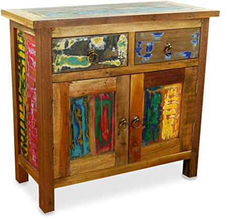 livasia Asiatische Kommode aus Massivholz – 75x35x70cm – Handgefertigtes Sideboard aus Teakholz, Nachhaltig aus recyceltem Bootsholz, Vintage Look, Zeitloser asiatischer Charme (Bunt)