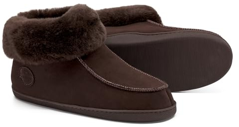 Vanuba Handgemacht Lammfell Hausschuhe Herren Winter - Warme Hausschuhe Herren Geschlossen - Pantoffeln 45 Braun