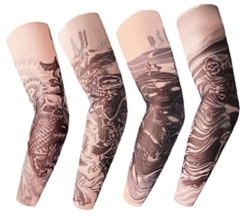 Arm Sleeves Armwärmer Ärmlinge,Tattooärmel Tätowierung,Tatoo Ärmlinge,Tattoo Armstulpen UV-Sonnenschutz für Unisex für Radsport Golf Basketball Fahren Sport Arm-Kompressions-Hülsen - 4 Stück