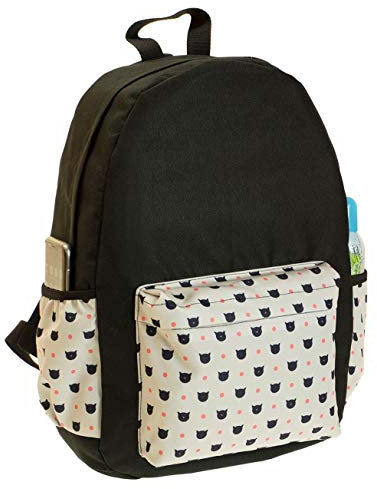 Retro Tasche Schultasche Canvas Schulrucksack Vintage Bag Backpack mit Taschen Rosa kleine Katze [005]