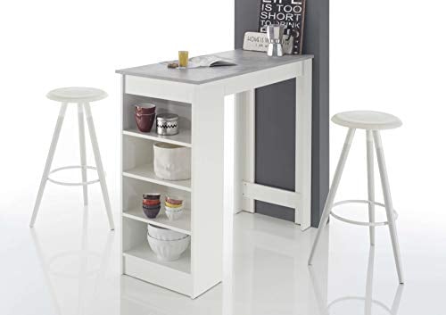 AVANTI TRENDSTORE - Cuba - Tavolo da bar in legno laminato, piano in ottica cemento e struttura bianca. Dimensioni LAP 115x103x50 cm