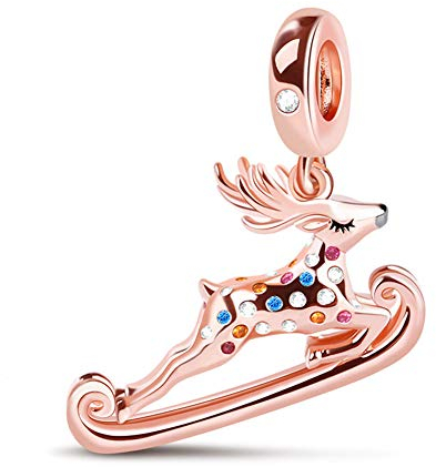 GNOCE Weihnachten Rentier Anhänger S925 Sterling Silber Charm Bead 18K Rose Gold plattiert für Armband oder Halskette Weihnachts Schmuck Geschenk Damen