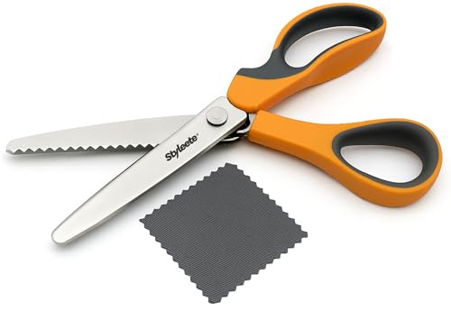 STYLEETE Tijeras Dentadas [Calidad Profesional] – Tijeras Zig Zag para Tela Ergonomía de Acero Inoxidable – Tijeras Costura para actividades creativas