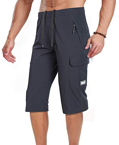 Herren-Outdoor-Wandershorts, schnelltrocknend, dehnbar, 3/4-Caprihose, Cargo-Shorts - Blau - X-Groß