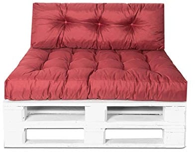 Mayaadi Home Set Palettenkissen Palettenpolster Palettenauflage Indoor Outdoor Sitzkissen MH-JC01 120x80x15 mit Rückenkissen 120x40x10-20 Bordeaux