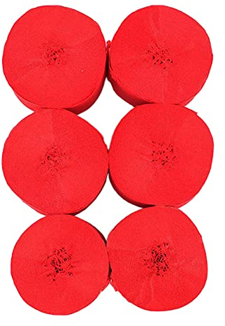 ANCLLO 6 Rollen 4,5 cm x 25 m Krepppapier Party Luftschlangen Hintergrund hängende Dekorationen für Geburtstagsparty, Hochzeit und Festival-Dekorationen (rot)