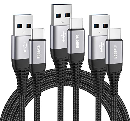Cable USB C [1M+1M+2M/Lot de 3], Câble USB C Charge Rapide Nylon Cordon USB A vers USBC pour Samsung Galaxy S25 S24 S23 S22 S21 S20 Plus Ultra A15 A25 A34 A35 A53 A54 A55, iPhone 16 15 Pro Max Plus