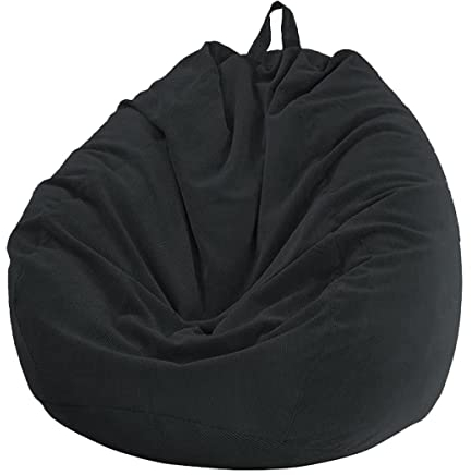 Chickwin Bezug für Sitzsack, Birnenform, Cordsamt, ohne Füllung, für draußen und innen, Entspannung, Wohnzimmer, Schlafzimmer, Kissen (Schwarz, 85 x 110 cm)