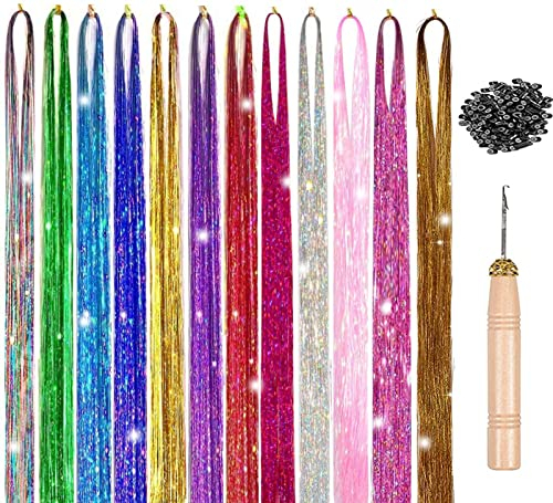 Jinlaili Bunte Haarsträhnen Haarteile, Haarverlängerungen Geflochtenes, 12 Stück bunte Haarverlängerungen, Gerade Perücken Extensions, Regenbogen Haarsträhnen, Bunte Haarsträhnen für Frauen, Mädchen