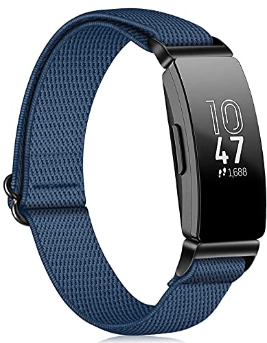 FINTIE Elastisch Armband Kompatibel mit Fitbit Inspire 2 / Inspire HR/Inspire, Nylon Loop Ersatzarmband Verstellbar Dehnbar Uhrenarmband, Marine