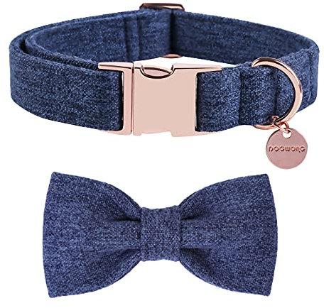 DOGWONG Hundehalsband mit Abnehmbarer Fliege, Blau Haustierhalsband Hundefliege Geschenk für Mädchen oder Jungen Hunde, Bequeme verstellbares Hundehalsband für kleine mittelgroße Hunde