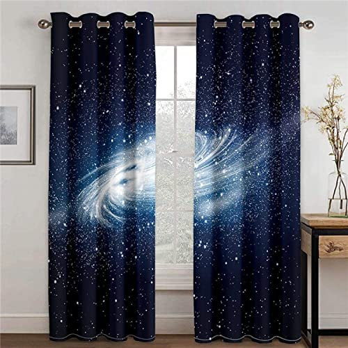 3D Blaue Galaxie Gardinen Wohnzimmer Ösen Vorhang Blickdicht 2 x 110 x 215 cm（B X H） Thermisch Isoliert Verdunkeln Schallschutz Vorhang Curtains Junge Mädchen Kinderzimmer Dekorative