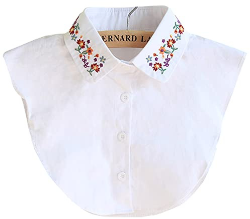 LoudSung Faux Col Détachable Demi Chemise Chemisier Classique Faux Col Motifs de Broderie pour Femmes Filles