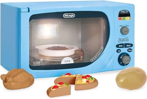Casdon 49250 Replica giocattolo del forno a microonde Infinito di DeLonghi per bambini dai 3 anni in su, con LED lampeggianti, suoni e altro, singolo, pastello, taglia unica