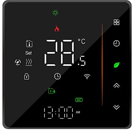 Ailgely Termostato Inteligente con termostato de habitación WiFi con programas semanales admite Control táctil/aplicación móvil/Control por Voz para preparación de Agua Caliente 3 A Negro Multicolor