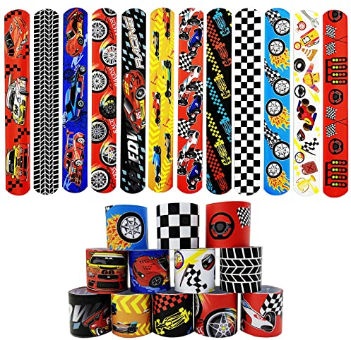 Rennwagen-Armbänder für Kinder, Partytütenfüller, 24 Stück, Rennwagen-Schnapparmband, Großpackung für Kinder, Jungen, Geburtstag, Rennwagen, Motto-Partyzubehör, Klassenzimmer-Preise, Geschenke