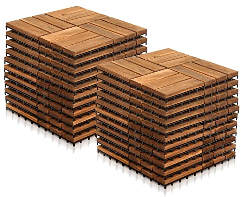 Vigevee Caillebotis Exterieur Lot de 22 Dalles en Bois de d'acacia 2 m² 30x30 cm Carrelage Exterieur Terrasse Caillebotis Bois pour Patio,Balcon, Jardin, Balcon
