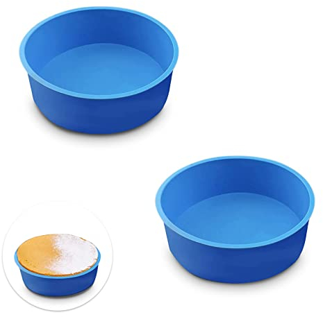 JSUOEO Silikon Backform Runde, 2 Stück Flexible Kuchenform Set 8 Zoll Rund Schichtkuchen für Kuchen und Brote