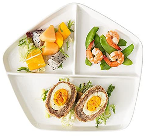 Assiettes blanches divisées, assiette à dîner en céramique assiette à steak divisée assiette de repas créative 3 sections compartiment assiettes de réduction de graisse ménage for adulte ( Size : Larg
