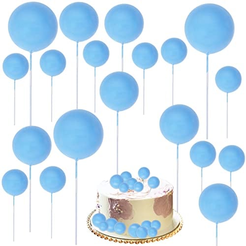 Qaziuy 30Pcs Mini Balloon Cake Topper, Round Foam Cupcake Topper Ball Cake Decoration,DIY Cake Insert Topper for Birthday Anniversary Graduation Party Decor Blue