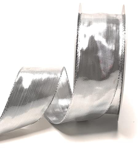 s.dekoda Schleifenband 25m x 40mm Silber Dekoband mit Drahteinlagen [5200]