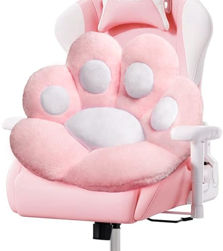DOBUONO Katzenpfoten-Kissen, Kawaii, Büro, Schreibtischstuhl, Kissen, bequem, Plüsch, Katzenpfote, Gaming-Stuhlkissen, Bär, niedliches Sitzkissen für Mädchen, Dekoration, 71.1x61 cm (Rosa-1)