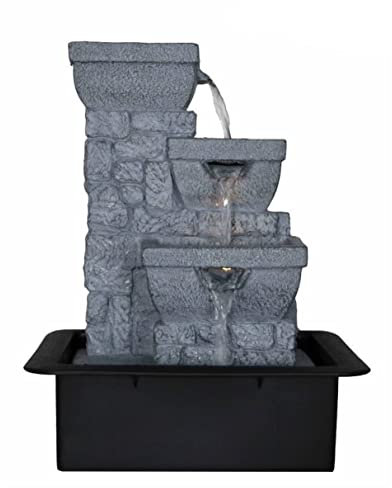 Mugar- Fuente Decorativa para Interior o Exterior Color Piedra- Fuente Pequeña Tres Columnas para Interior o Exterior- 67425