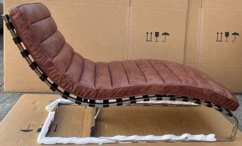 Casa Padrino Luxus Wohnzimmer Leder Liegesessel Vintage Braun/Silber 140 x 59 x H. 82 cm - Echtleder Chaiselongue - Relax Sessel - Relax Liege - Wohnzimmer Möbel - Leder Möbel - Luxus Möbel