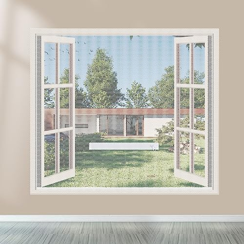 Zipper Window Screen Mosquito Netting, Self Adhesive mesh Insect,Mosquito Curtain Net with Zipper Directly Open The Window (White, 180x150cm(71x59in))