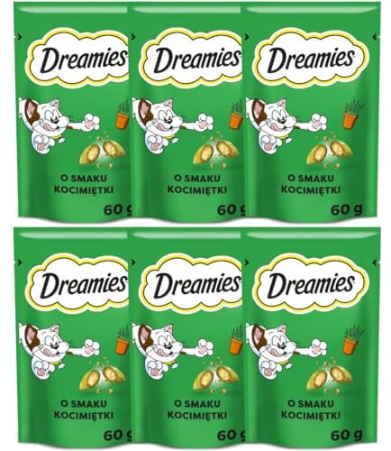Dreamies Katzensnacks Catnip mit Katzenminze Geschmack, 18x60g – Außen knusprige & innen cremige Katzenleckerlis