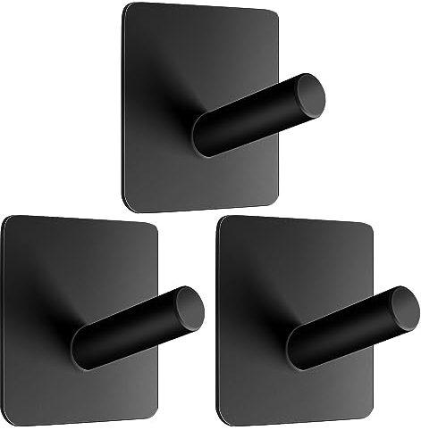 PROPOG Handtuchhalter Ohne Bohren Schwarz Klebehaken Extra Stark, Towel Holder Wandhaken Selbstklebende Haken Handtuchhaken Küche Badaccessoires Rostfreie Stähle 3 Stück