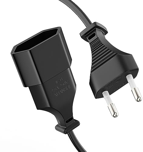 ETEC Stromkabel Netzkabel Verlängerungskabel, 2,0m, Eurostecker Flachstecker Netzstecker Typ C auf Euro Buchse, Verlängerung Strom Netzkabel für Spielekonsole, TV, Haushaltsgeräte, Schwarz