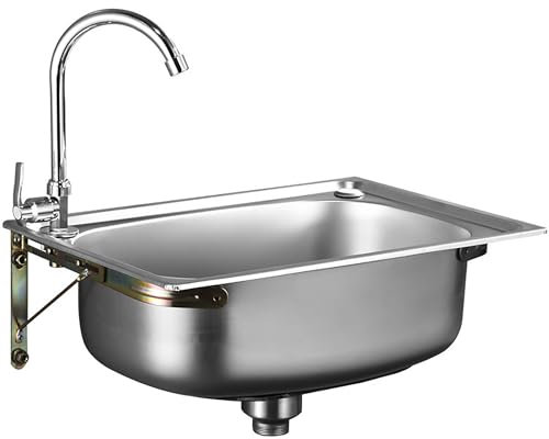 Lavello Cucina 1 Vasca,Mini Lavello A Parete,lavatoio Da Esterno,Lavello In Acciaio Inox,lavatoio Lavanderia,Con Supporto E Rubinetto Freddo Multifunzione Vanity Stand, Per Garage Giardino Camper