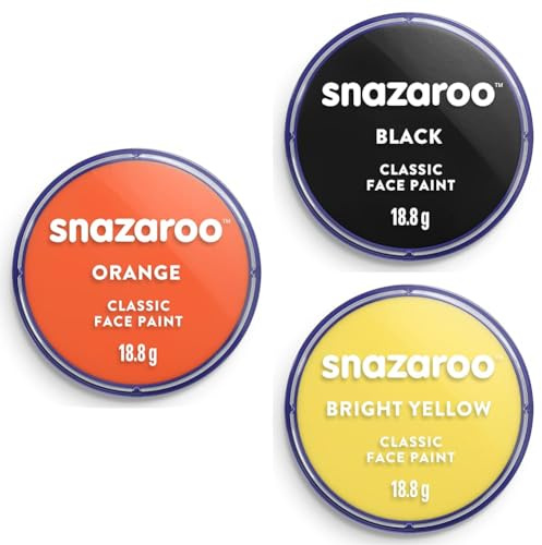 Snazaroo Classic Face Paint Set, 'Scary Pumpkin', Orange + Black + Bright Yellow, 3 x 18.8g, for Halloween and Parties