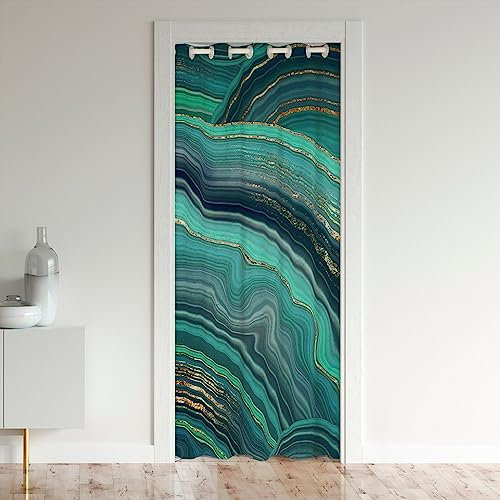 richhome Gold Fluid Lines Blackout Vorhang Schrank Dekor, Abstrakte Marmor Textur Tür Vorhang, Grüne Marmor Tür Für Jungen Mädchen Frauen Männer (1 Panel, 106x203)