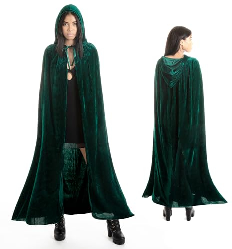 various Capa Verde con Capucha Terciopelo Disfraz de Vampiro Halloween y Carnaval,Capa Disfraz Adulto para Mujer y Hombre 170cm