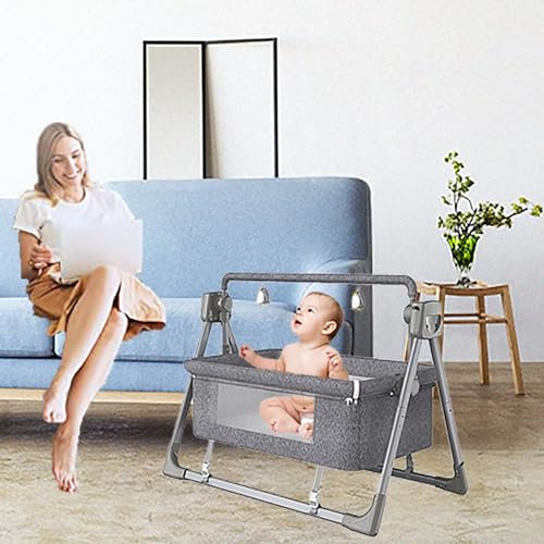 Nachttisch-Stubenwagen, Babywippe, Schaukelstuhl, verstellbare Nachtbettbetten, automatischer Schaukel-Liegekorb, Baby-S-Bett (Farbe: Dunkel Gr