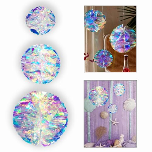 ZYOOO 3 Stück Wabenbälle Funkeln Irisierend Neon Hängend Party Deko Eiskristalle für Geburtstagsdeko,Hochzeitsdekoration,Bride to Be Deko, Frozen Motto Party Deko,Set 1 Farben à 15cm,20cm,25cm