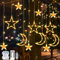 Sunshine smile Lichterkette Mond Sterne,Ramadan Licht Stern Mond Lichterketten,138 LED Star Moon Vorhang Lichterkette,8 Modi Lichtervorhang USB & Batterie Betriebene mit Fernbedienung