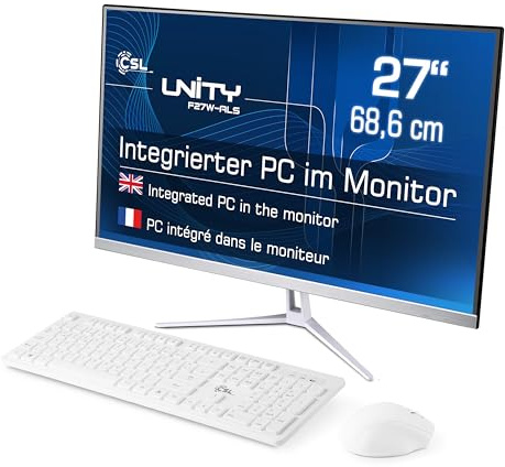 All-in-One-PC CSL Unity F27W-ALS, 68,58 cm (27 Zoll, 1920x1080 Full HD) - Leistungsstarker AIO (Intel N200 CPU 4x3700 MHz, 256 GB SSD, 32 GB DDR4-RAM, Windows 11 Pro), weiß