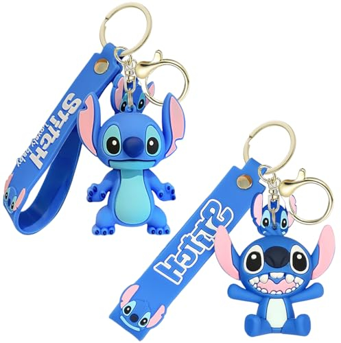 SHANHAIKX 2xCartoon Figur,Anime Charakter Auto Schlüsselbund Anhänger,Stitch,für Handy Tasche Charme Damen Junge Kinder Geschenk Anhänger