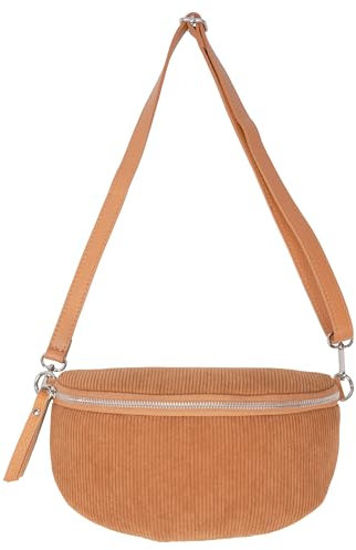 Seasons of April Damen Cord Umhängetasche Crossbody Bag Schultertasche mit Ledergürtel | Vielseitig & Stilvoll - Kimiko (cognac)