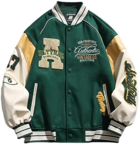 Vagbalena Herren Damen Y2K Letter gespleißt Baseball Varsity College Jacke Unisex Campus Jacke Regular Fit Casual Biker Baseball Jacke
