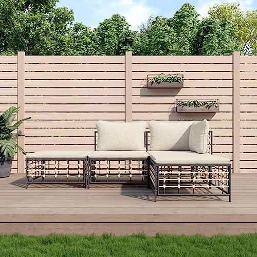 Homgoday 4-TLG. Garten-Lounge-Set mit Kissen Gartenmöbel Set Gartenlounge Balkonsofa Ecksofa Loungesofa Garten Sitzgruppe Balkonmöbel Gartengarnitur Anthrazit Poly Rattan