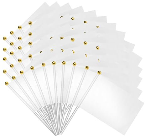 30 Packs White Small Flags on Sticks Hand Waving Flag Hand Held Mini Solid Flag Small DIY Mini Flags On Stick Party Garden Decorations Outdoor Decorations 14 * 21cm/5.5 * 8.2in